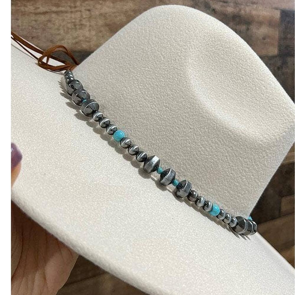 Navajo Style Pearl Bead Hat Band in Silver